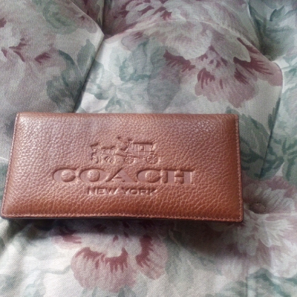 Coach Embossed Brown Leather Checkbook Cover